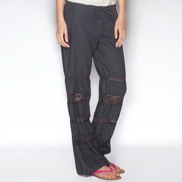 Johnny Was Pants - Johnny Was Crochet Lace Linen Boho Navy Pants Size Small